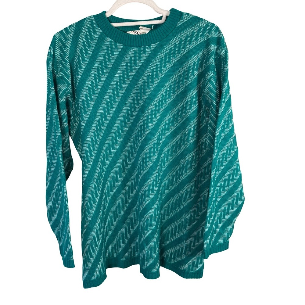 Vintage Cicely Textured Green and White Striped Sweater Size Size L Retro
